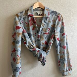 Chic Vintage Foliage & Stripes Blouse in Multicolor by Alamode